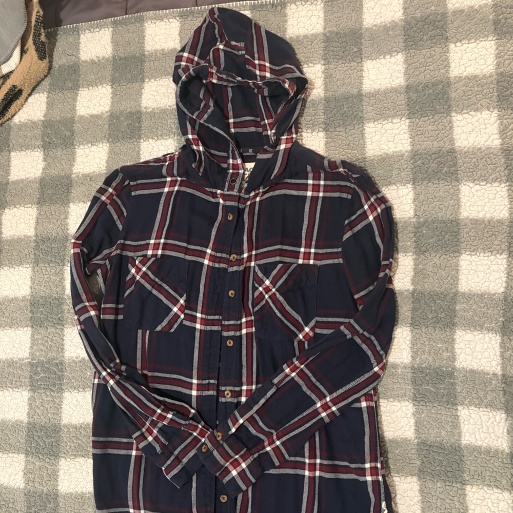 Garage Navy Plaid Hoodie Sweatshirt